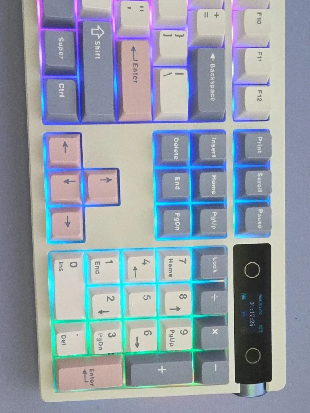 White RGB Mechanical Keyboard with Pink & Gray Keycaps